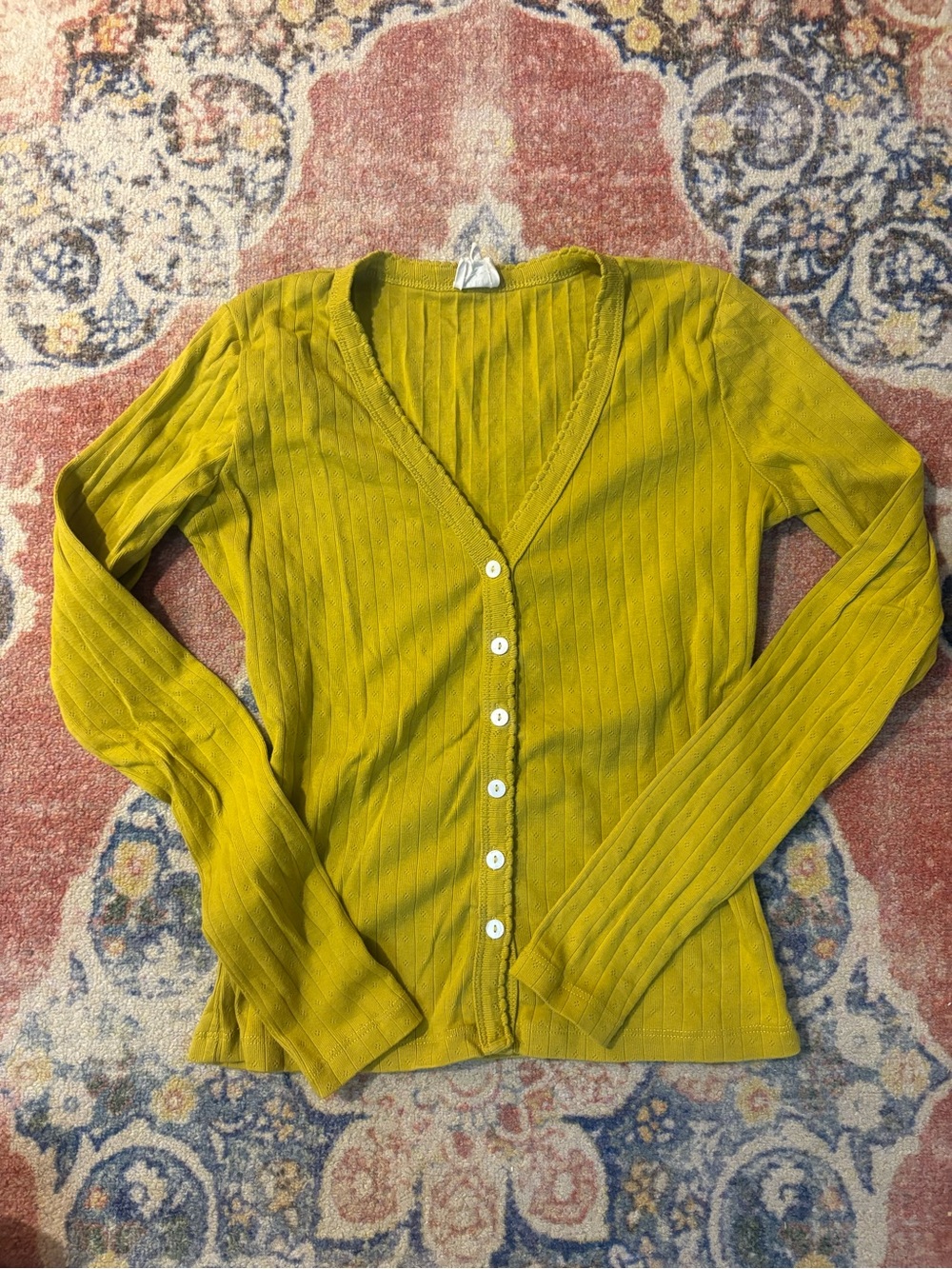 Marea chartreuse Pointelle cardigan